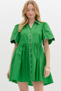 Green & White Contrast Binding Dress