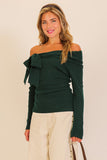 Green Off the Shoulder Bow Top