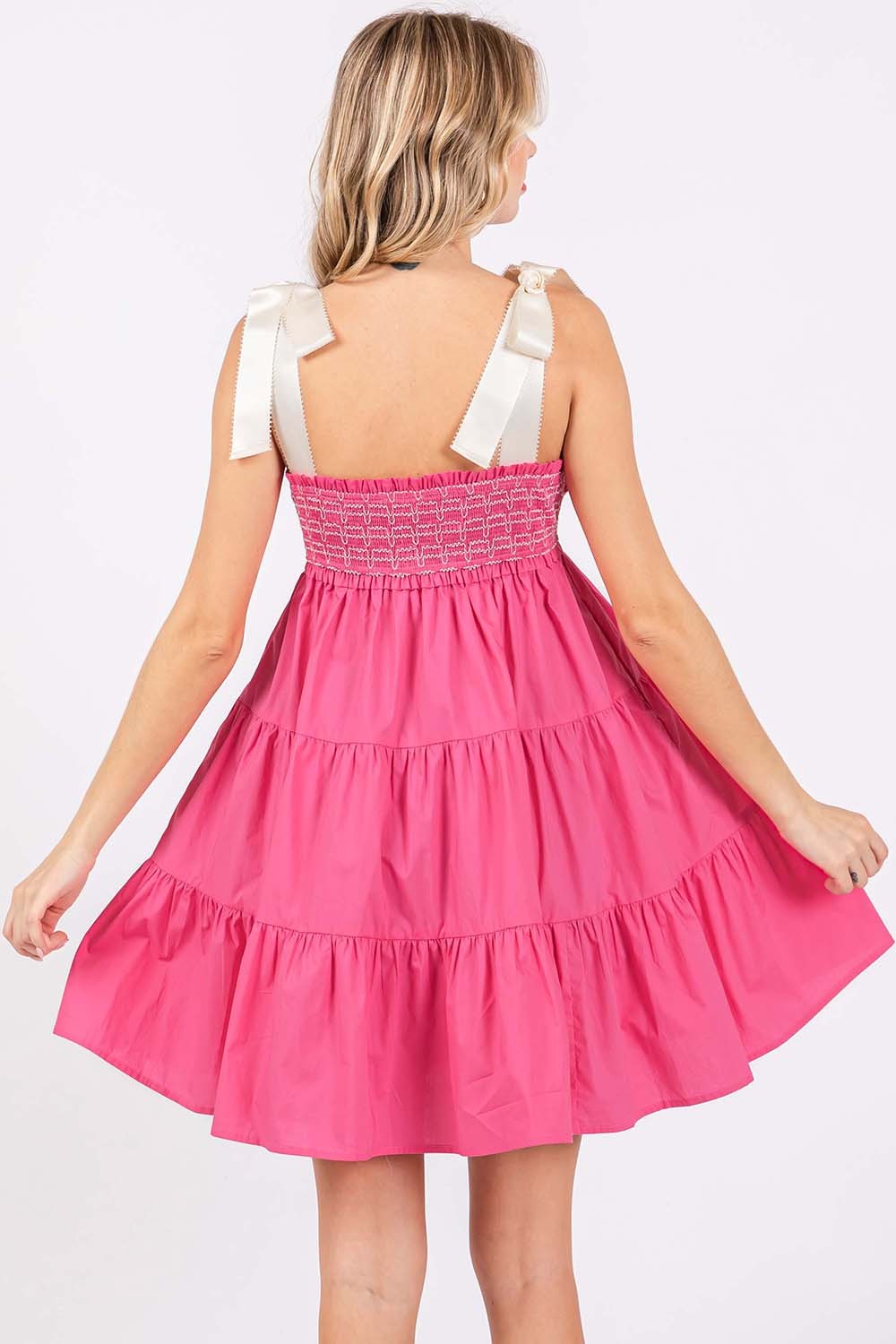 Hot Pink Ribbon Tie Smocked Dress – Fashion Cupcake