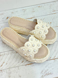 The Candice | Ivory Floral Raffia Platform Slide
