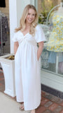 White Twist Front Puff Sleeve Midi