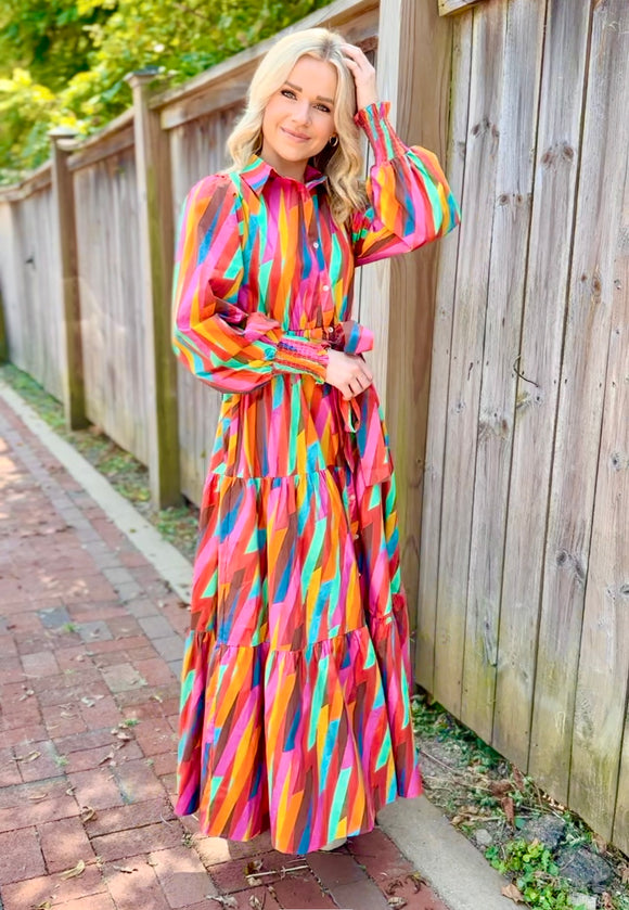 Bright Pink Multi Print Maxi Shirt Dress