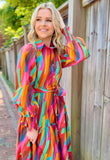 Bright Pink Multi Print Maxi Shirt Dress