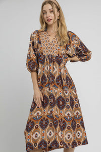 Latte & Navy Abstract Print Midi Dress
