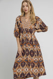 Latte & Navy Abstract Print Midi Dress