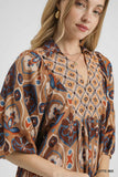Latte & Navy Abstract Print Midi Dress