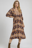 Latte & Navy Abstract Print Midi Dress