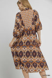 Latte & Navy Abstract Print Midi Dress