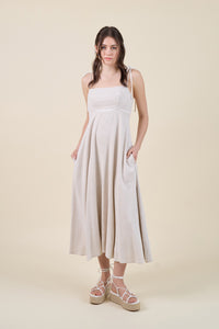 Linen Tie Shoulder Midi