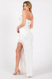 White Strapless Frilled Side Sleit Dress