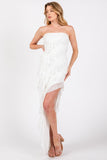 White Strapless Frilled Side Sleit Dress