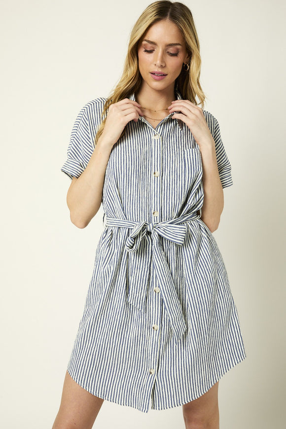 Navy & Cream Stripe Short Sleeve Dress