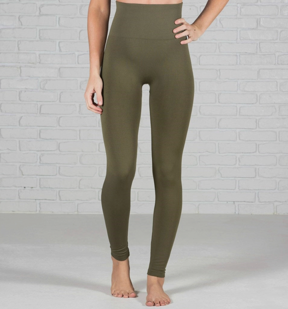 Olive High Waist Fleece Lined Legging : One Size