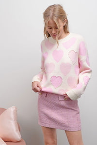 Pink & Ivory Pearl Heart Outline Sweater