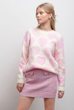 Pink & Ivory Pearl Heart Outline Sweater