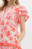 Pink & Orange Ruffle Midi Dress