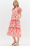 Pink & Orange Ruffle Midi Dress