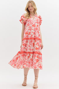 Pink & Orange Ruffle Midi Dress