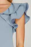 Sky Blue Ruffle Shoulder Dress
