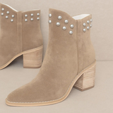 Taupe Studded Stacked Bootie