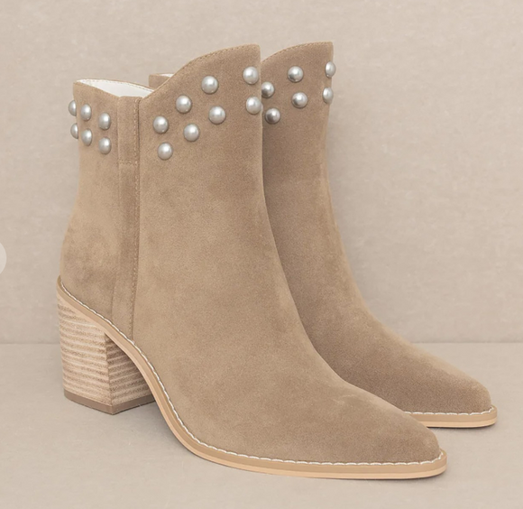 Taupe Studded Stacked Bootie