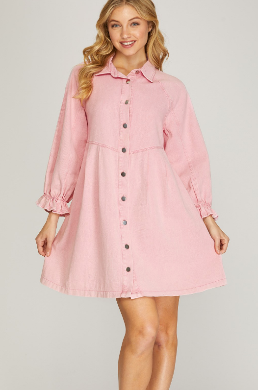 Pink Denim Ruffle Cuff Dress Fashion Cupcake Pink Denim Ruffle Cuff Dress Fashion Cupcake