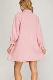 Pink Denim Ruffle Cuff Dress