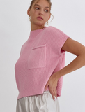 Pink Sleeveless Pocket Sweater