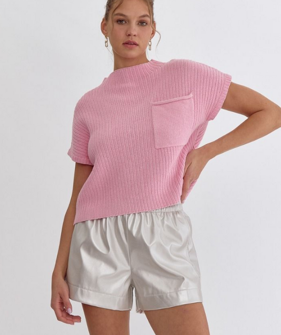 Pink Sleeveless Pocket Sweater