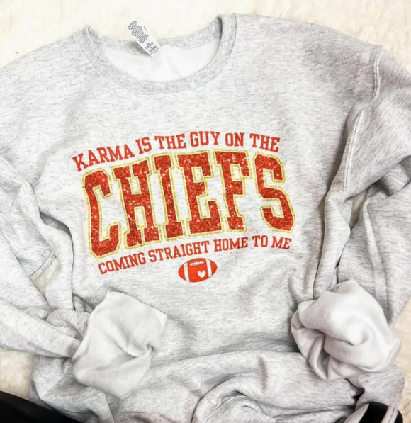 Karma Is a Guy on the Chiefs Sweatshirt