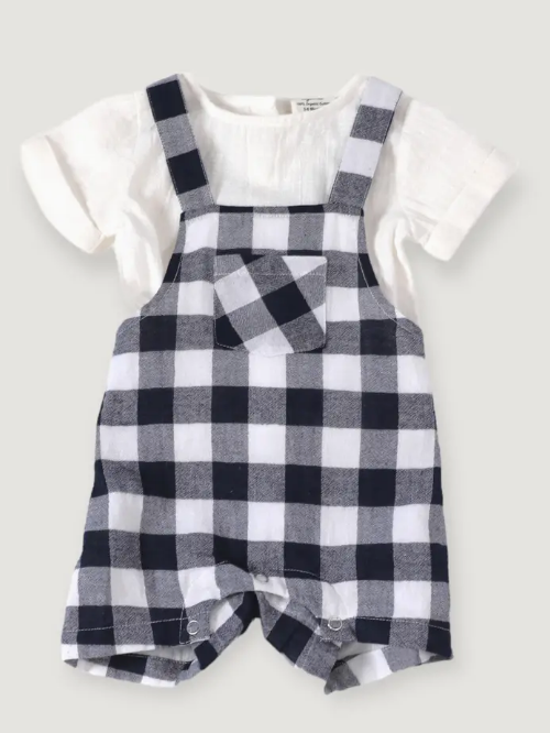 Navy Checked Gingham Baby 2 piece Set