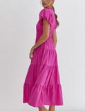 Pink Puff Sleeve Tiered Maxi
