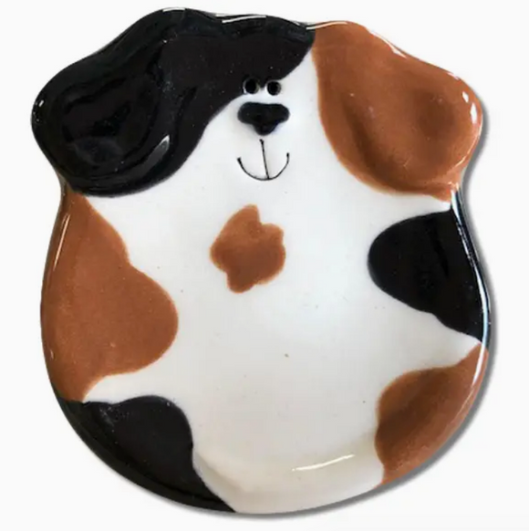 White, Tan & Black Spots - Ceramic Dog Dish