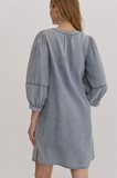 Chambray 3/4 Sleeve V-Neck Dress