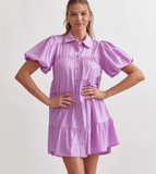 Purple Collared Tiered Dress