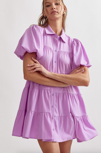 Purple Collared Tiered Dress