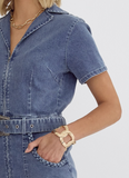 Denim Belted Zipper Dress