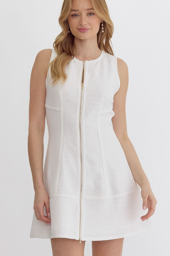 White Zipper Sleeveless Dress