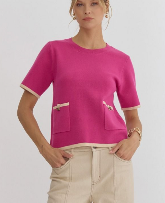 Pink & Tan Double Pocket Top