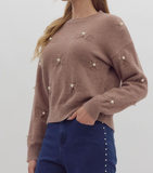 Soft Brown Pearl Bow Sweater