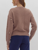 Soft Brown Pearl Bow Sweater