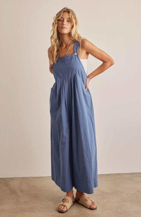 Blue Wide Leg Overall Jumpsuit