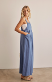 Blue Wide Leg Overall Jumpsuit