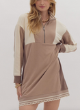 Mocha Colorblock Quater Zip Dress