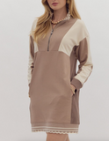 Mocha Colorblock Quater Zip Dress