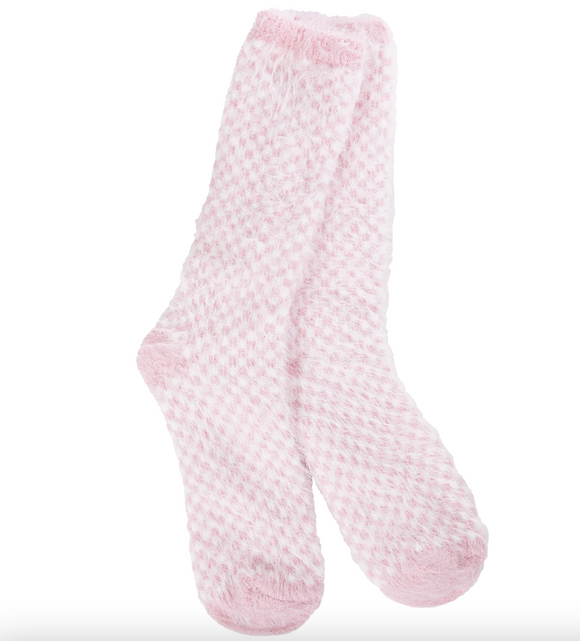 Feather Pink Check Crew Socks