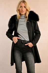 Black Hooded Faux Fur Coat