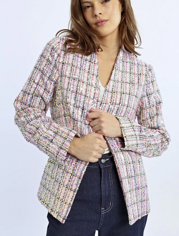 Pink Plaid Sequin Blazer