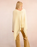 One Size - Cream Fringe Fuzzy Poncho Top