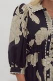 Black Floral Scalloped Trim Button Dress